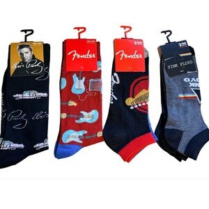 Pink Floyd and Fender Music-Themed Socks - Black, Red, Blue